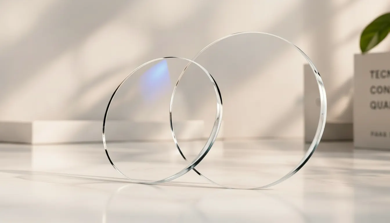 Lentes ópticas transparentes em estúdio minimalista